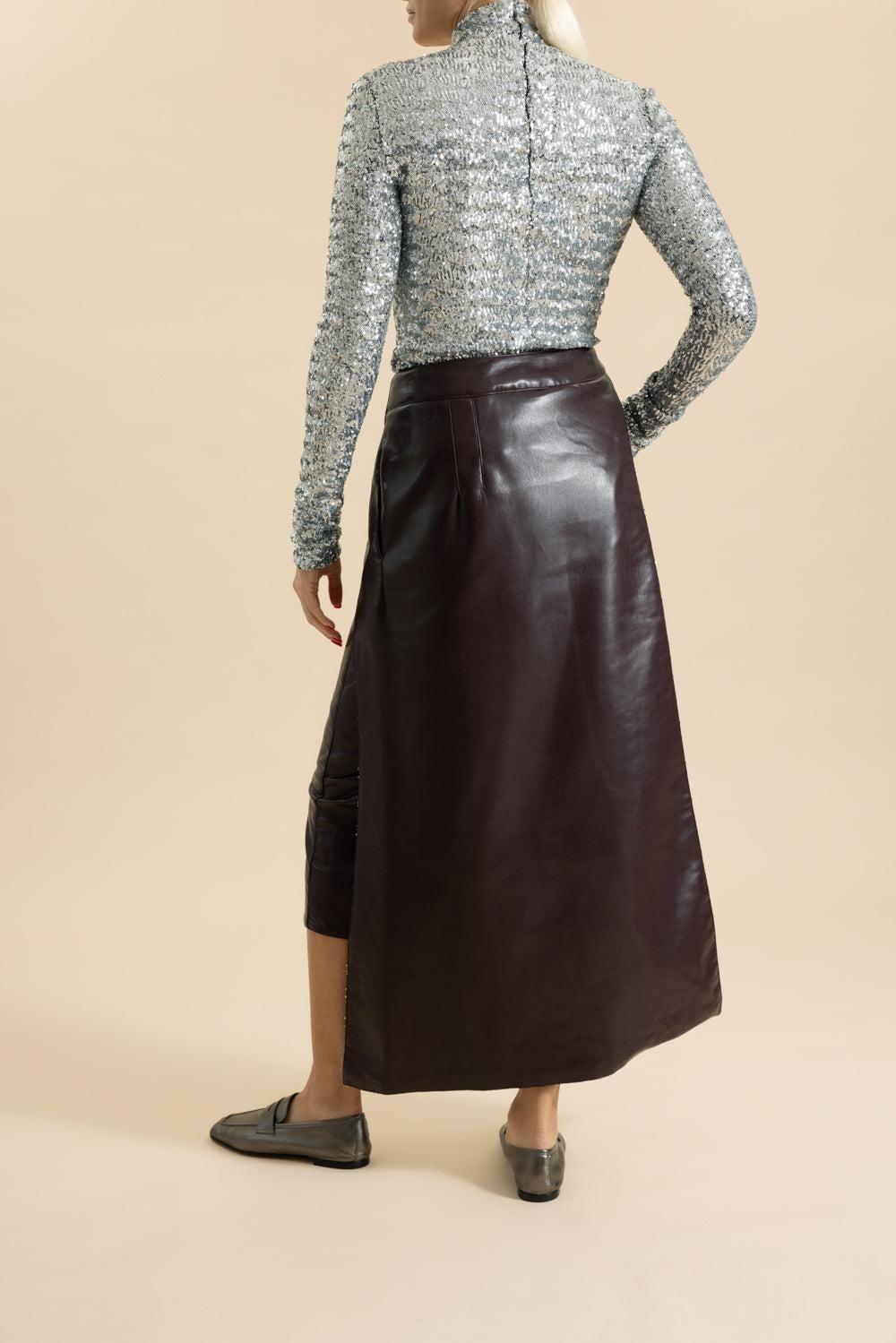 Double Layer Midi Skirt-BRN PLUM-36-CLOTHINGSKIRTMAXI-RABANNE