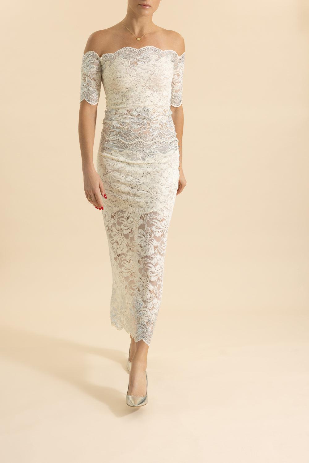 Short Sleeve Off The Shoulder Top-IVORY-34-CLOTHINGTOPBLOUSE-RABANNE