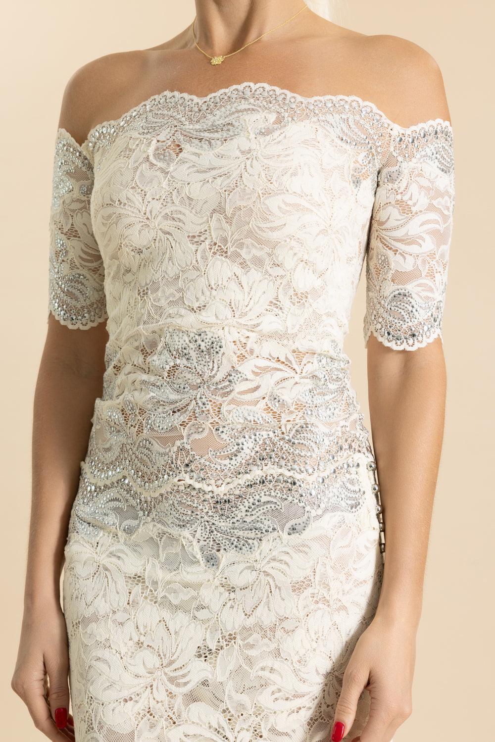 Short Sleeve Off The Shoulder Top-IVORY-34-CLOTHINGTOPBLOUSE-RABANNE