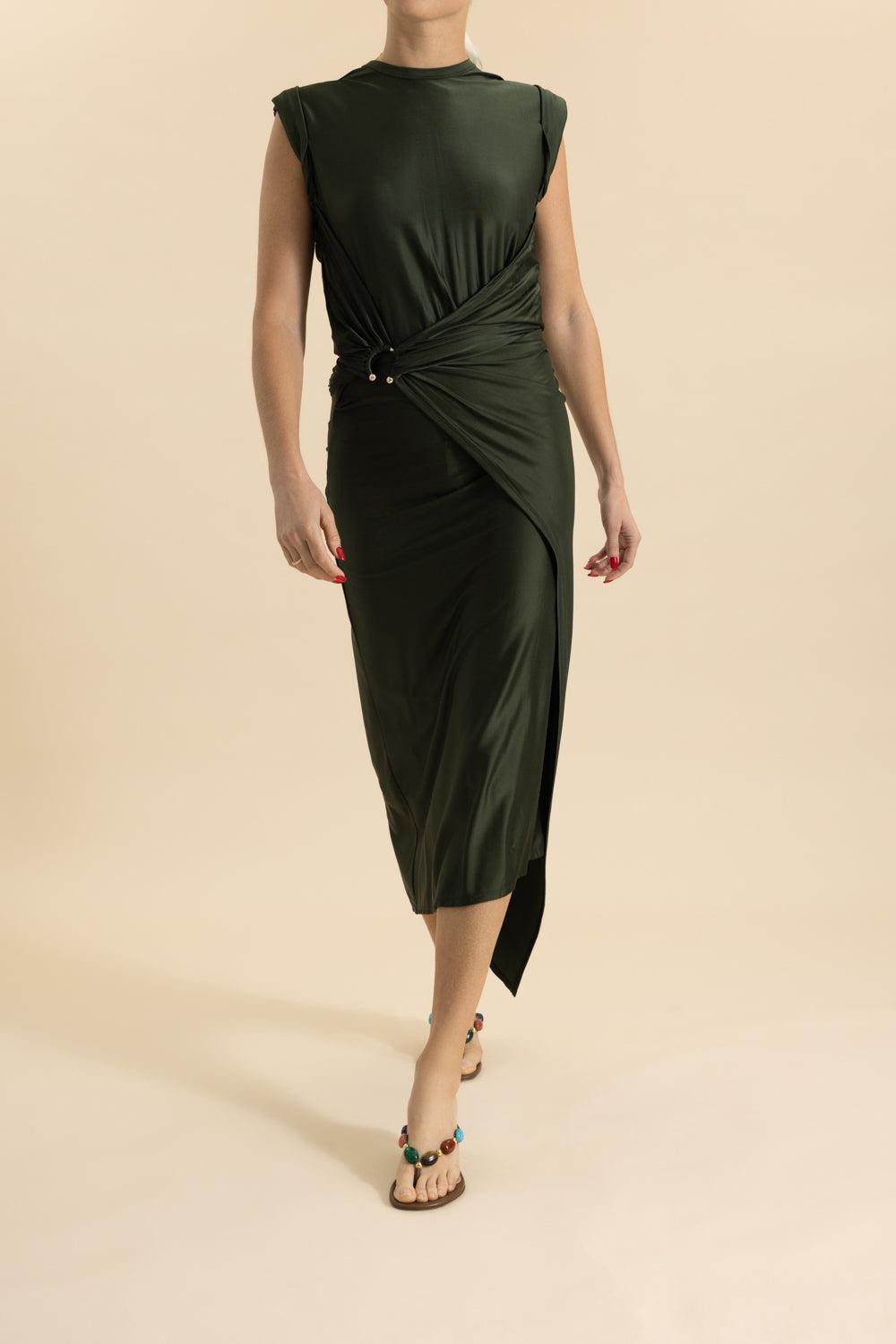 Cap Sleeve Long Dress-NEW KAKI-34-CLOTHINGDRESSCASUAL-RABANNE