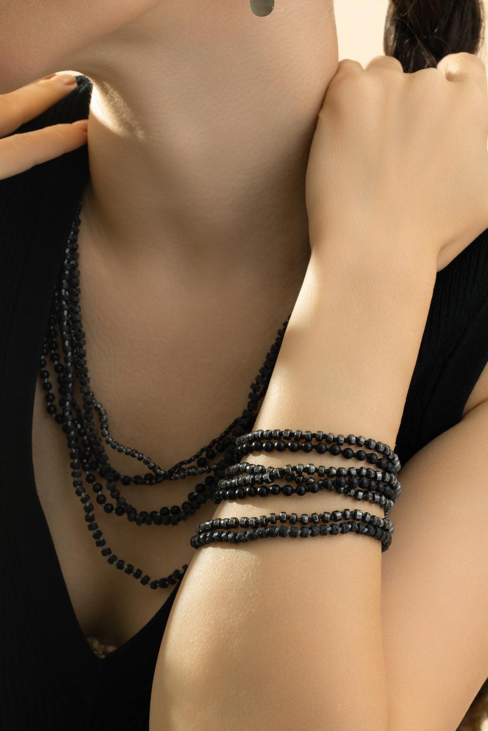 Matte Hematite Beaded Bracelet-ROSE GOLD-7.5-JEWELRYFINE JEWELBRACELET O-WALTERS FAITH