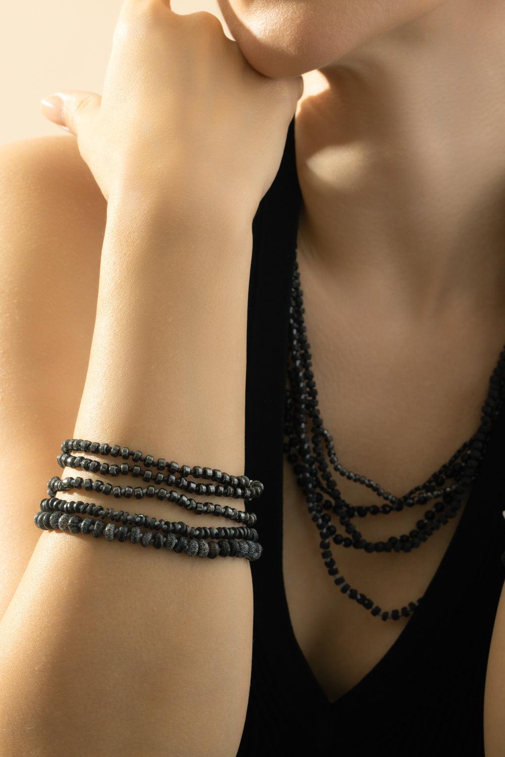 Matte Hematite Beaded Bracelet-ROSE GOLD-6.5-JEWELRYFINE JEWELBRACELET O-WALTERS FAITH