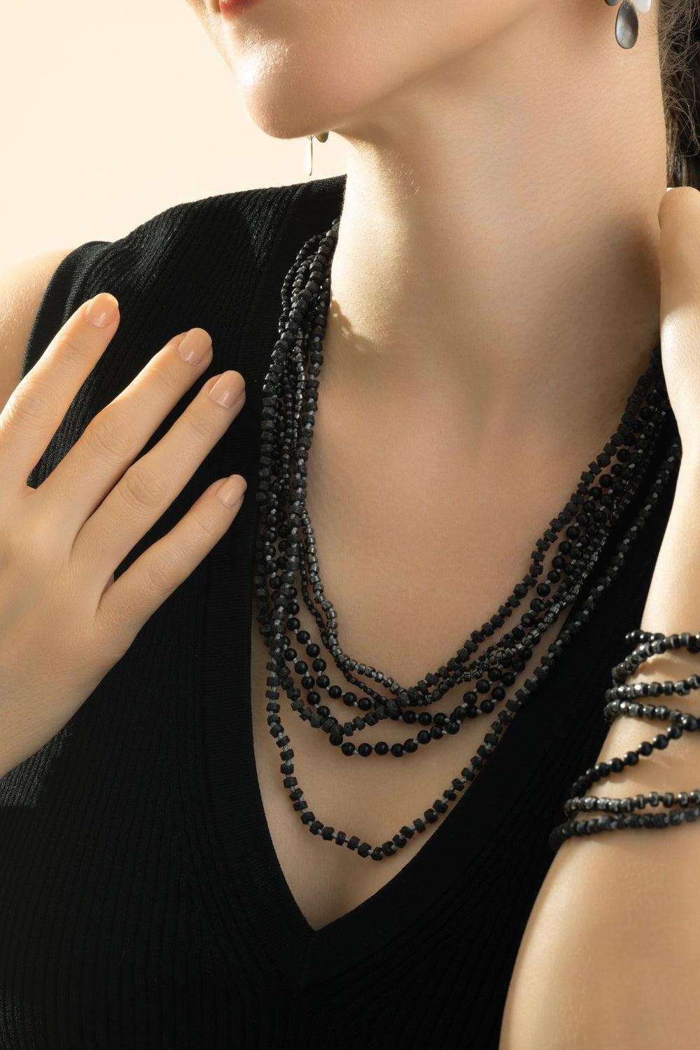 Black Onyx Beaded Necklace-RHODIUM-22-JEWELRYFINE JEWELNECKLACE O-WALTERS FAITH