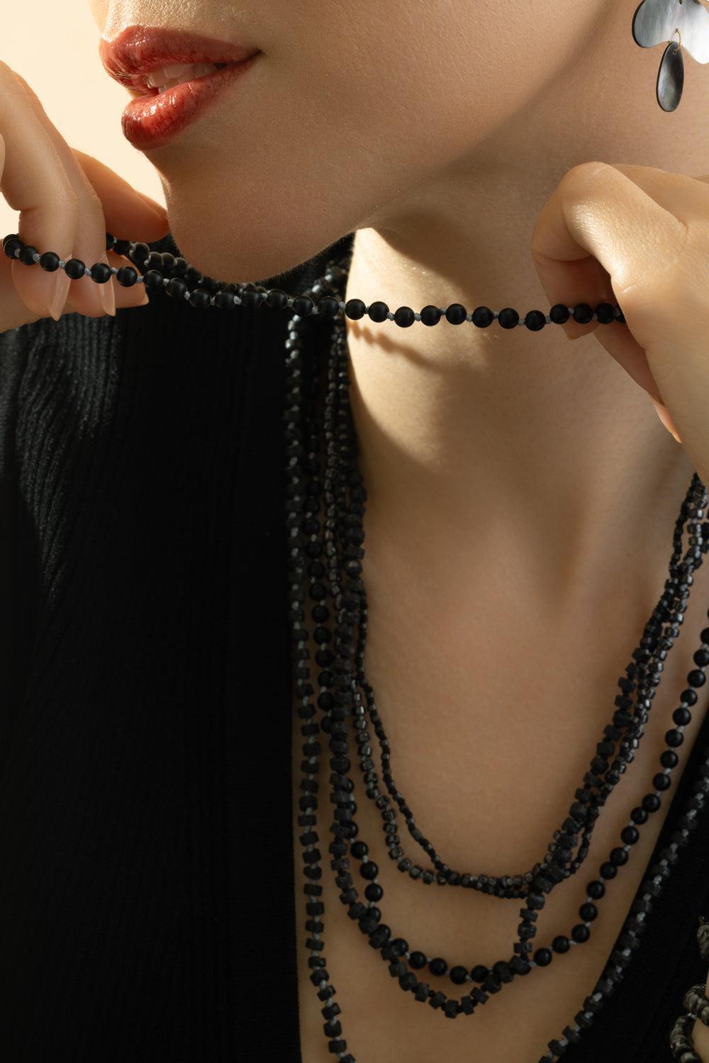 Black Onyx Beaded Necklace-SILVER-22-JEWELRYFINE JEWELNECKLACE O-WALTERS FAITH