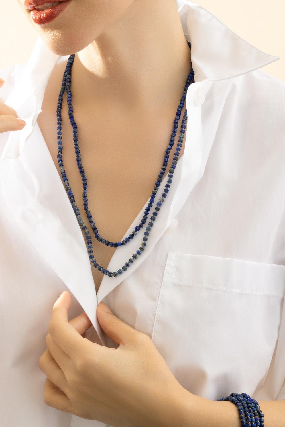 Lapis Beaded Necklace-RHODIUM-22-JEWELRYFINE JEWELNECKLACE O-WALTERS FAITH