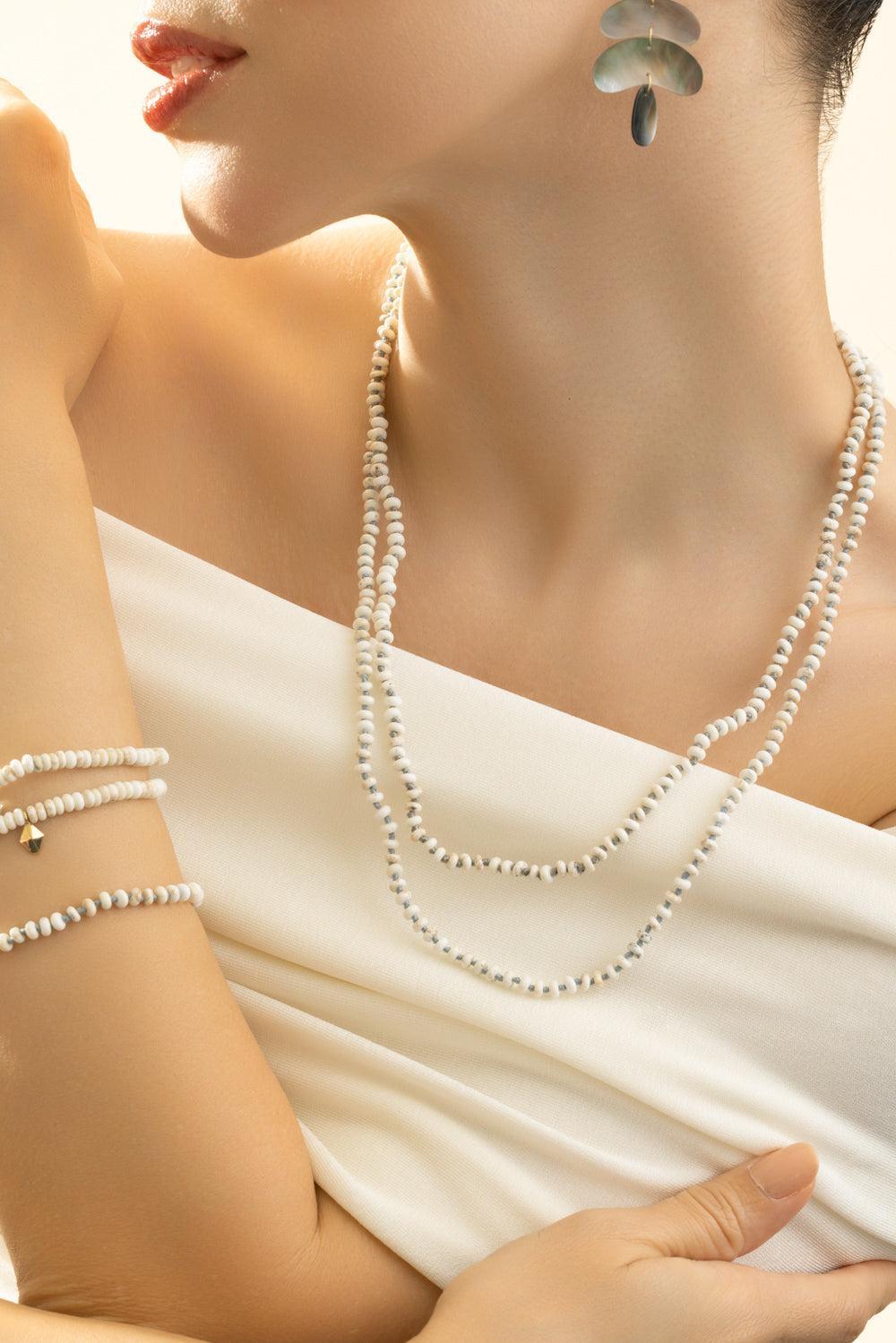 White Turquoise Beaded Necklace-RHODIUM-22-JEWELRYFINE JEWELNECKLACE O-WALTERS FAITH