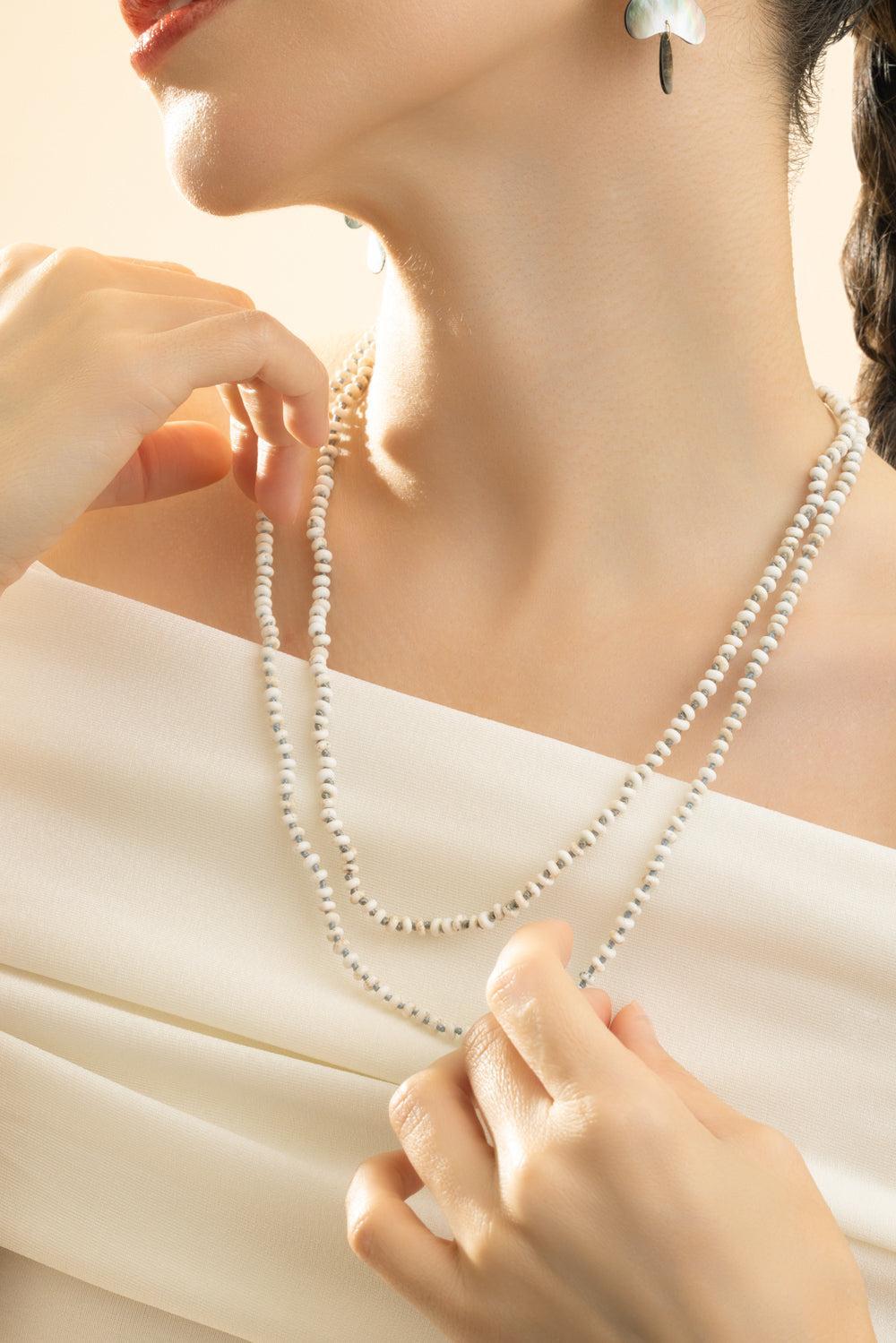 White Turquoise Beaded Necklace-RHODIUM-22-JEWELRYFINE JEWELNECKLACE O-WALTERS FAITH