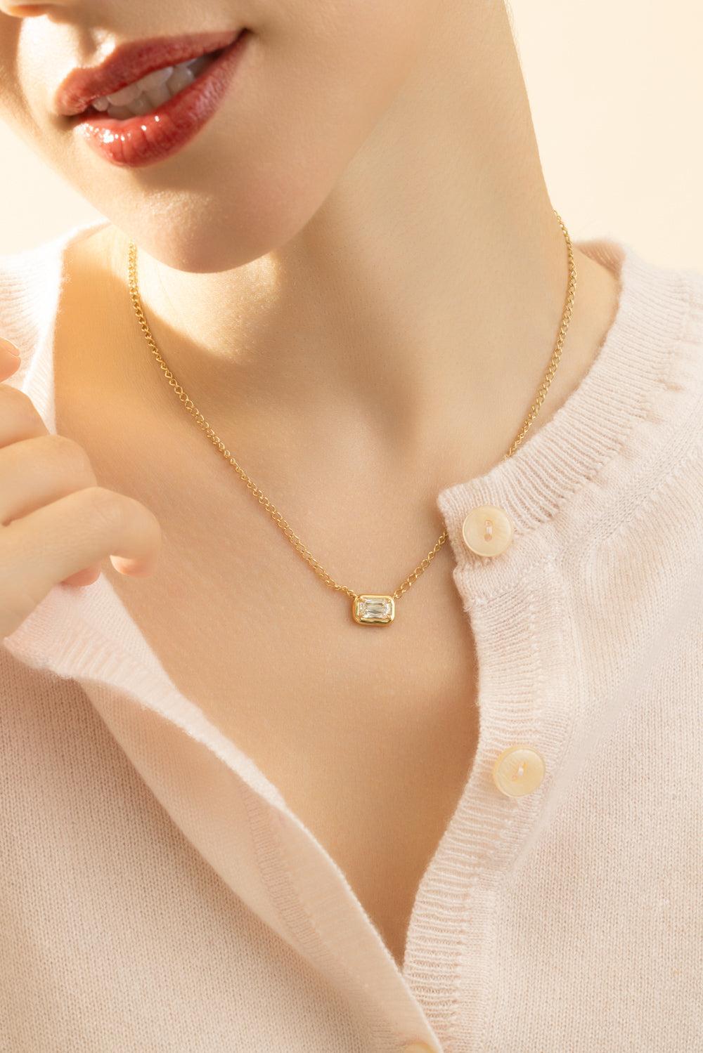 Diamond Bezel Set Solitaire Necklace-YELLOW GOLD-JEWELRYFINE JEWELNECKLACE O-KWIAT