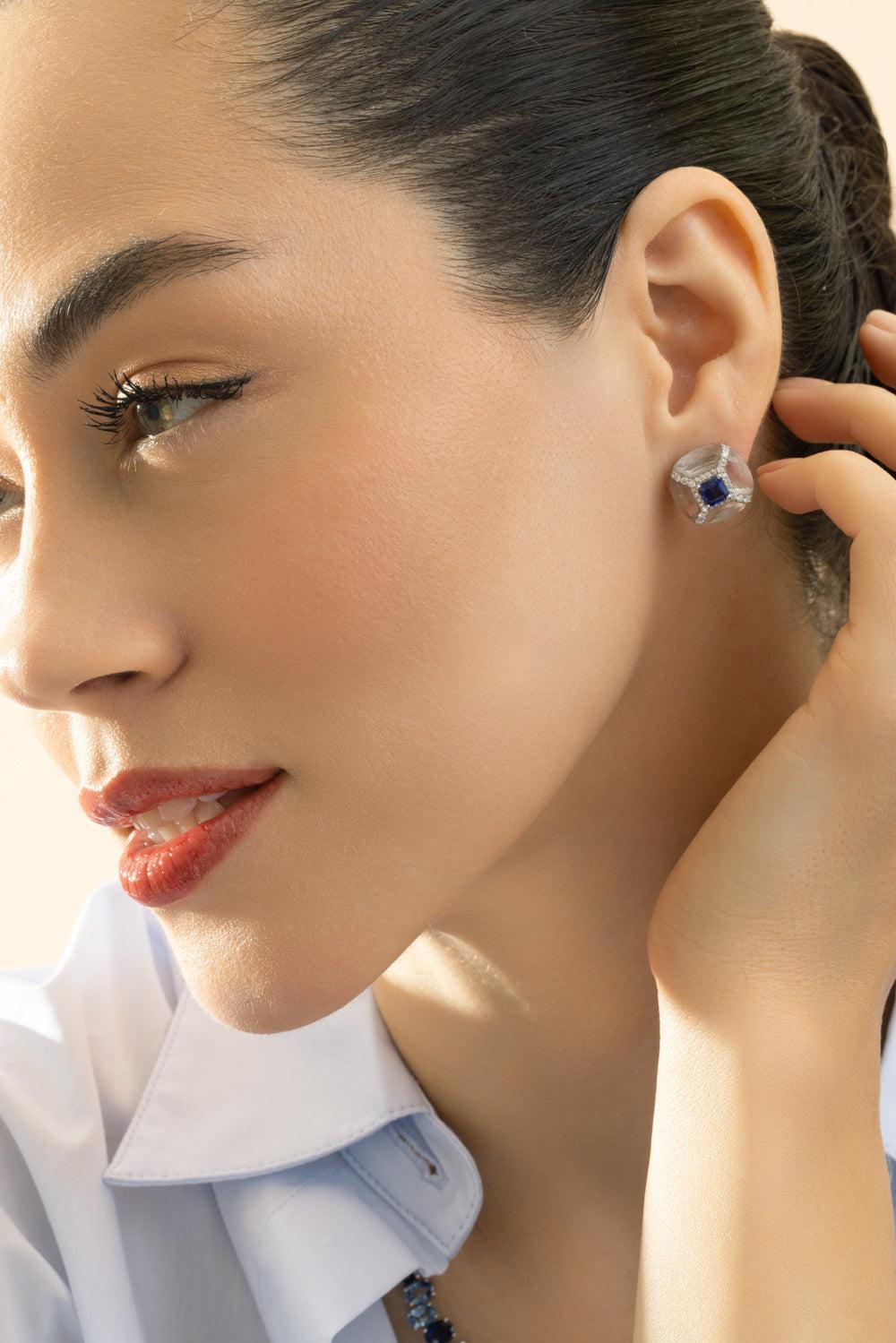 Blue Sapphire Diamond Crystal Earrings-WHITE GOLD-JEWELRYFINE JEWELEARRING-RUCHI NEW YORK