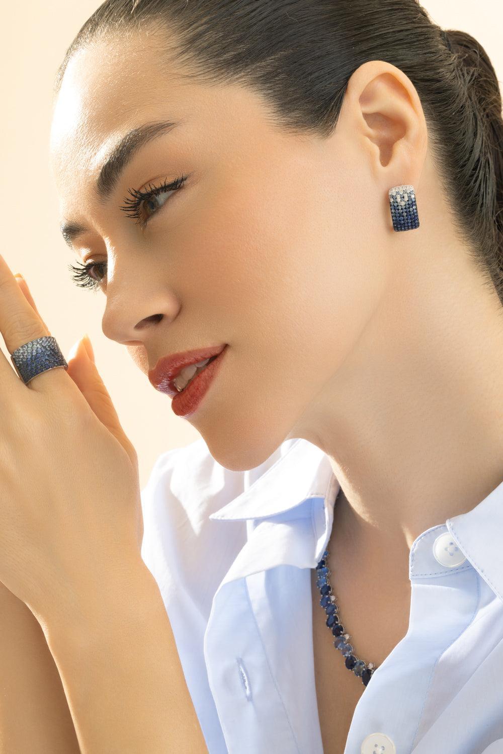 Blue Sapphire Diamond Ombre Earrings-WHITE GOLD-JEWELRYFINE JEWELEARRING-RUCHI NEW YORK