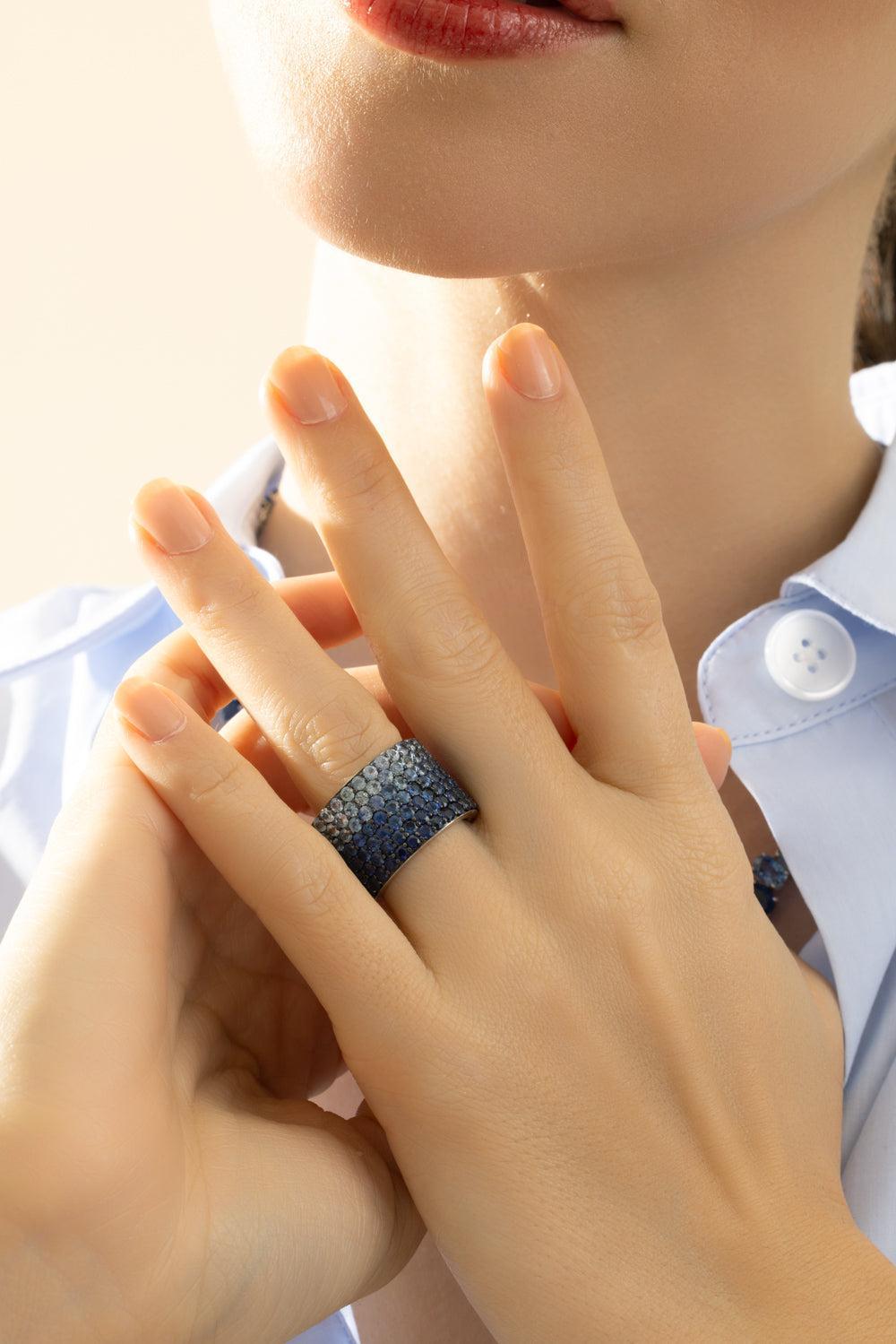 Blue Sapphire Ombre Cigar Ring-WHITE GOLD-6-JEWELRYFINE JEWELRING-RUCHI NEW YORK