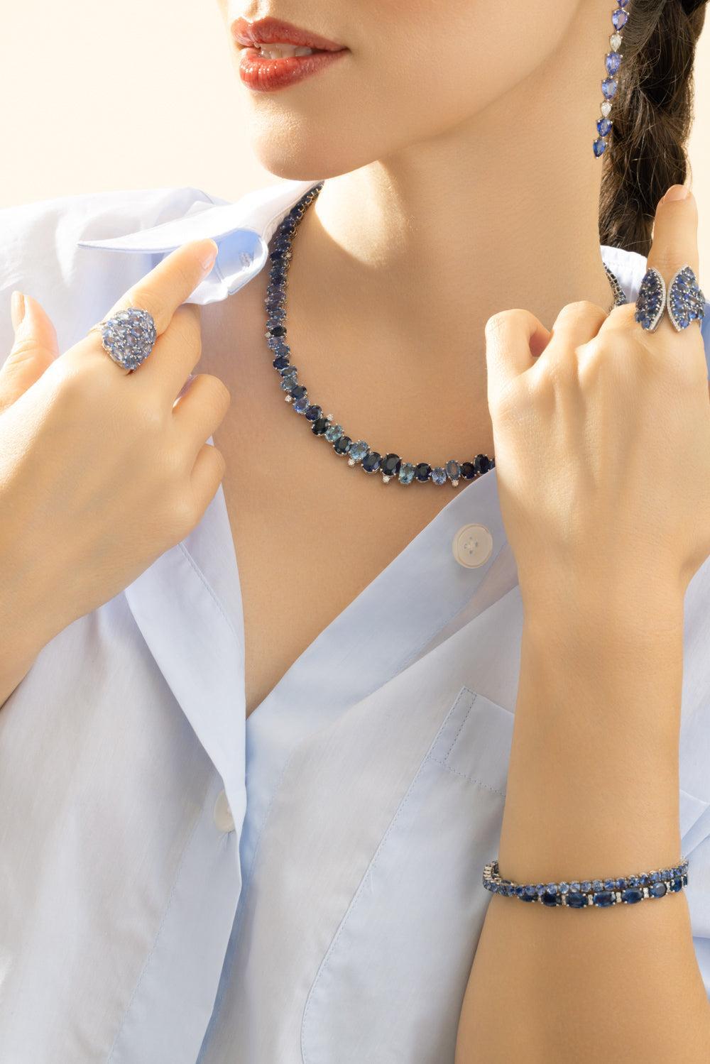 Blue Sapphire Zig Zag Necklace-WHITE GOLD-17-JEWELRYFINE JEWELNECKLACE O-RUCHI NEW YORK