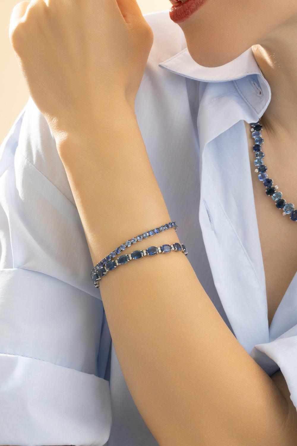 Blue Sapphire Ombre Tennis Bracelet-WHITE GOLD-7-JEWELRYFINE JEWELBRACELET O-RUCHI NEW YORK