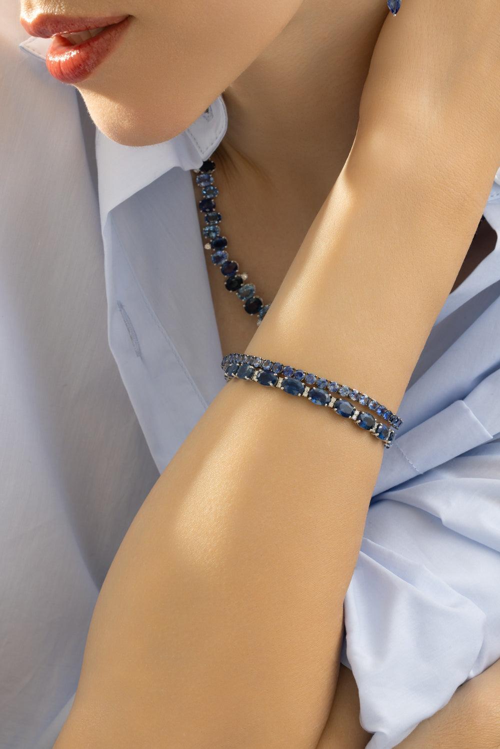 Blue Sapphire Ombre Tennis Bracelet-WHITE GOLD-7-JEWELRYFINE JEWELBRACELET O-RUCHI NEW YORK