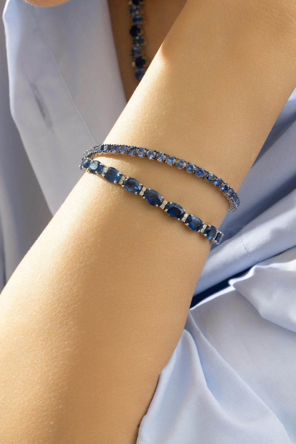 Blue Sapphire Ombre Tennis Bracelet-WHITE GOLD-7-JEWELRYFINE JEWELBRACELET O-RUCHI NEW YORK