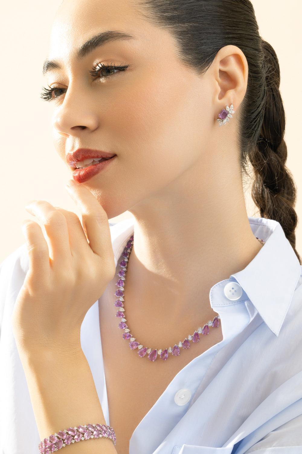 Pink Sapphire Diamond Stud Earrings-WHITE GOLD-JEWELRYFINE JEWELEARRING-RUCHI NEW YORK