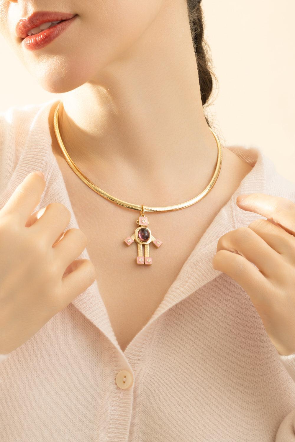 Dome Omega Collar Necklace-YELLOW GOLD-16-JEWELRYFINE JEWELNECKLACE O-VAN