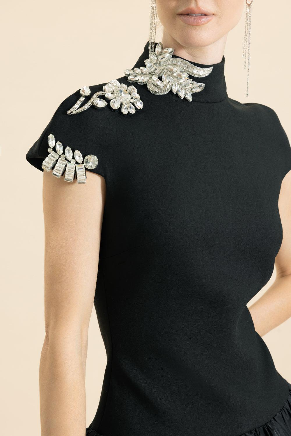 Puff Skirt Mini Dress-BLACK/SILVER-2-CLOTHINGDRESSCOCKTAIL-DAVID KOMA