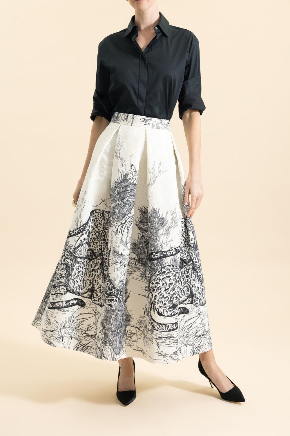 Luna Midi Skirt - Black-WHITE/BLACK-40-CLOTHINGSKIRTMIDI-LUNATICA
