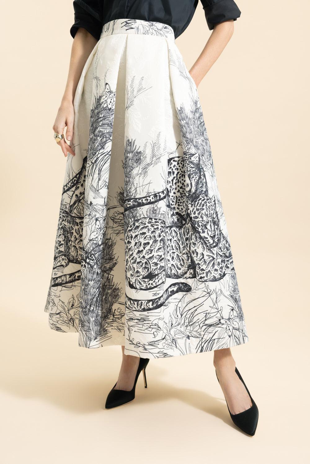 Luna Midi Skirt - Black-WHITE/BLACK-40-CLOTHINGSKIRTMIDI-LUNATICA