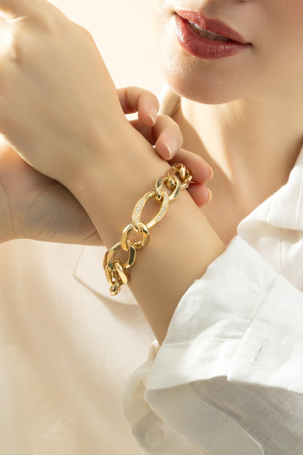 Three Diamond Link Bracelet-YELLOW GOLD-JEWELRYFINE JEWELBRACELET O-BIZZOTTO