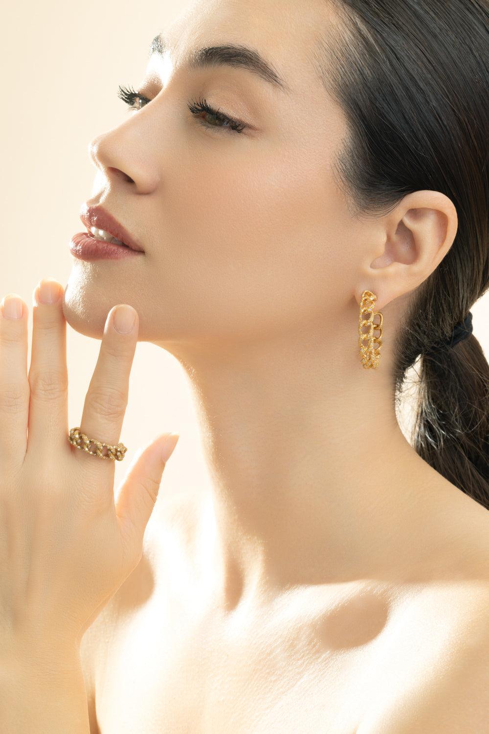 Diamond Link Hoop Earrings-YELLOW GOLD-JEWELRYFINE JEWELEARRING-COOMI