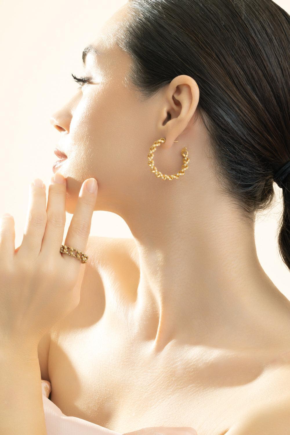 Diamond Link Hoop Earrings-YELLOW GOLD-JEWELRYFINE JEWELEARRING-COOMI