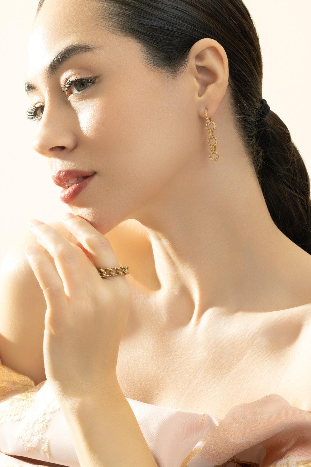 Diamond Link Design Earrings-YELLOW GOLD-JEWELRYFINE JEWELEARRING-COOMI