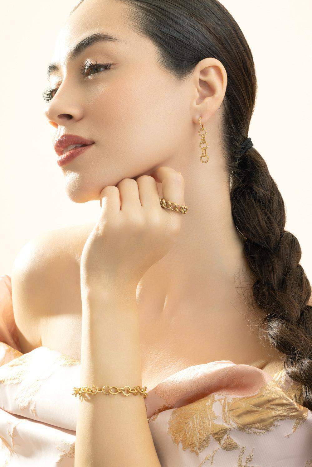 Diamond Link Design Earrings-YELLOW GOLD-JEWELRYFINE JEWELEARRING-COOMI