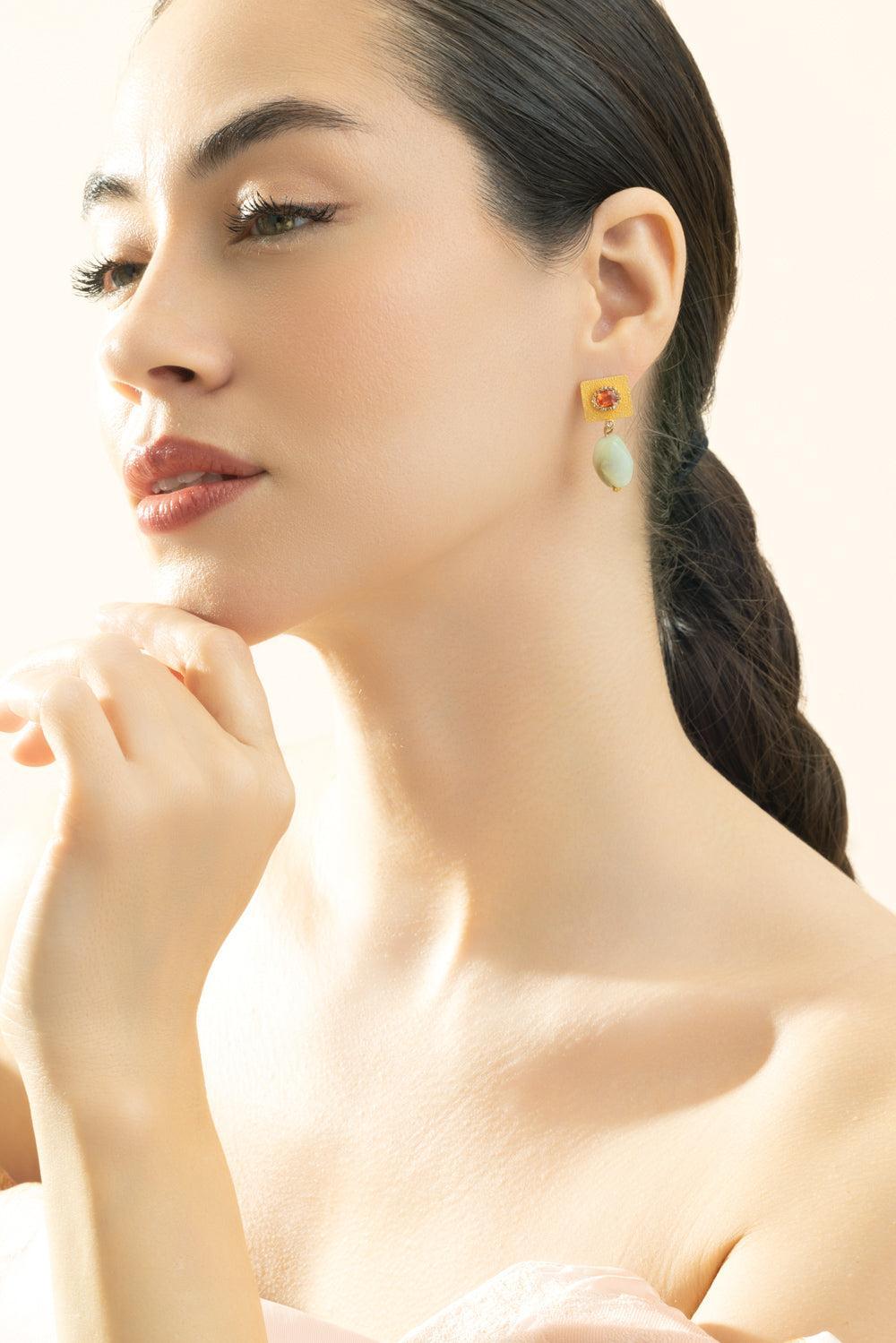 Orange Sapphire Opal Earrings-YELLOW GOLD-JEWELRYFINE JEWELEARRING-COOMI