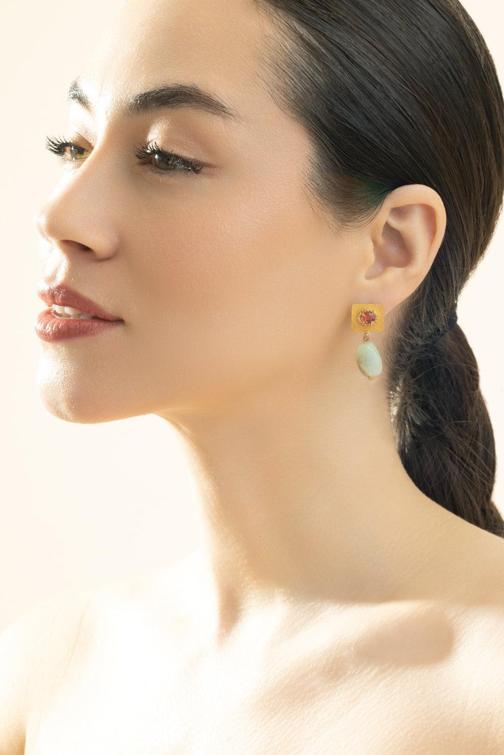 Orange Sapphire Opal Earrings-YELLOW GOLD-JEWELRYFINE JEWELEARRING-COOMI