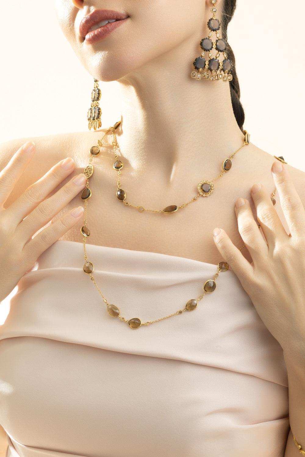Diamond Whisky Quartz Affinity Necklace-YELLOW GOLD-48-JEWELRYFINE JEWELNECKLACE O-COOMI