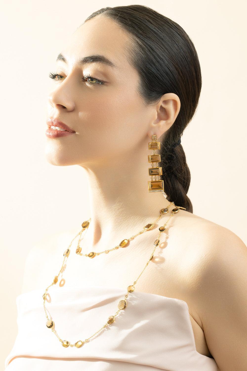 Diamond Whisky Quartz Drop Earrings-YELLOW GOLD-JEWELRYFINE JEWELEARRING-COOMI