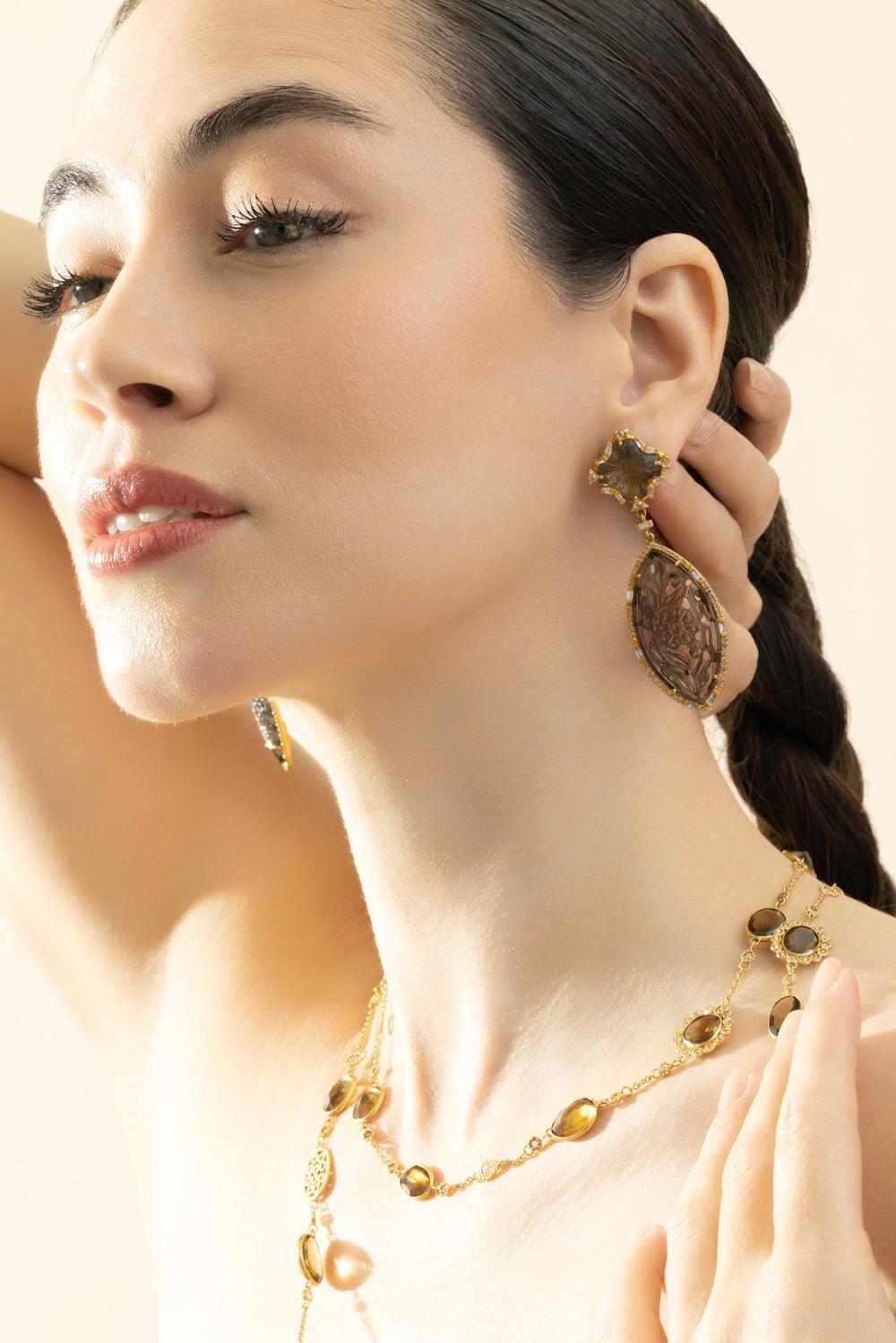 Smoky Qaurtz Topaz Affinity Earrings-YELLOW GOLD-JEWELRYFINE JEWELEARRING-COOMI