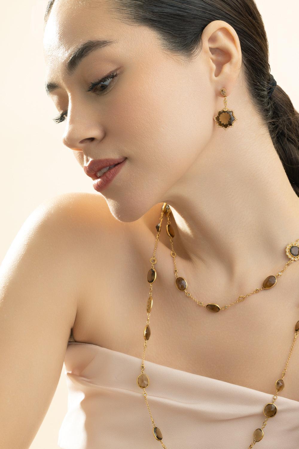 Diamond Cognac Quartz Kaleidoscope Earrings-YELLOW GOLD-JEWELRYFINE JEWELEARRING-COOMI