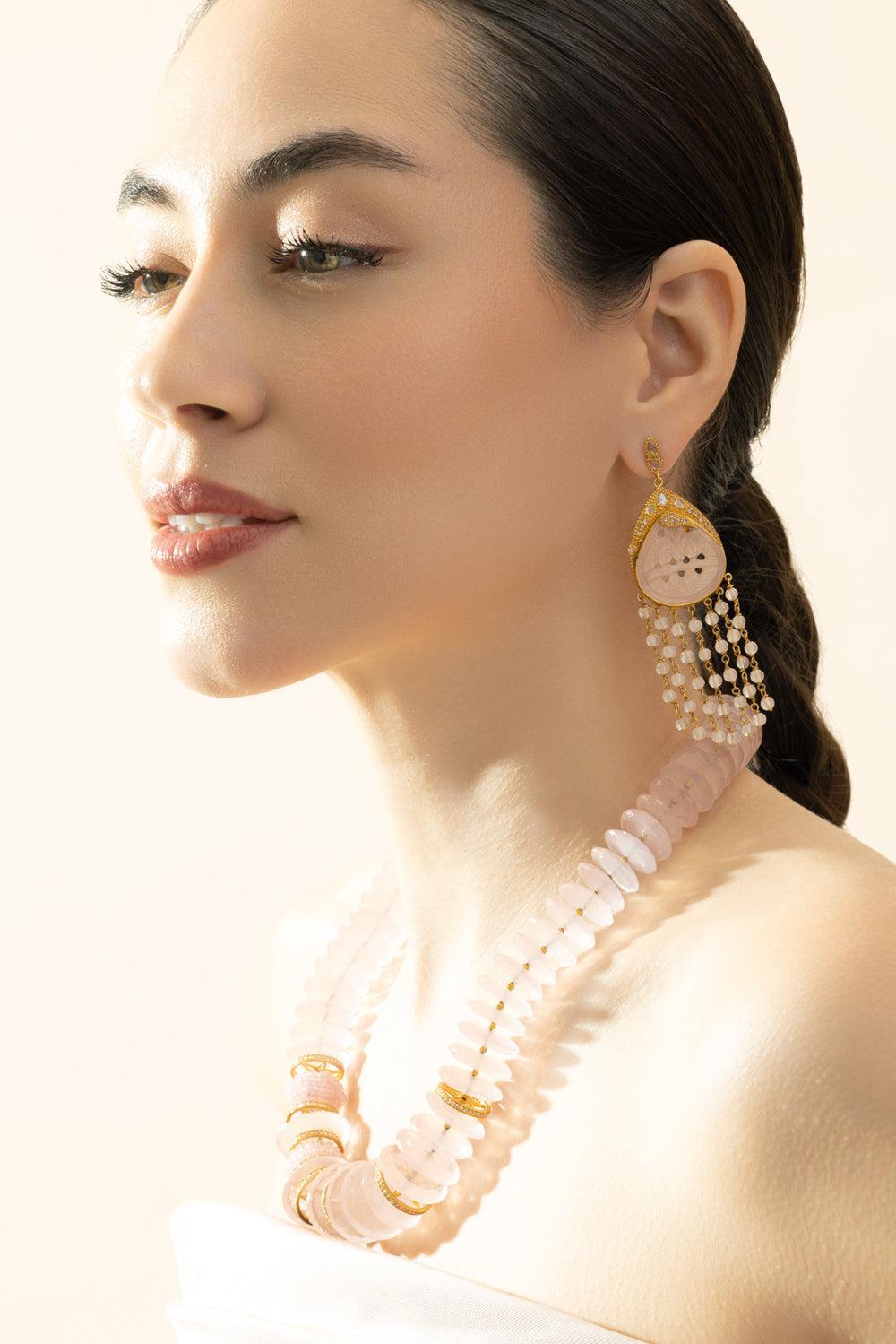 Moonstone Diamond Agate Carved Earrings-YELLOW GOLD-JEWELRYFINE JEWELEARRING-COOMI