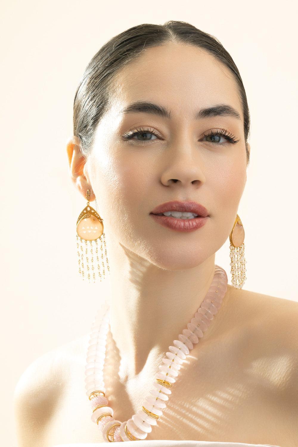 Moonstone Diamond Agate Carved Earrings-YELLOW GOLD-JEWELRYFINE JEWELEARRING-COOMI