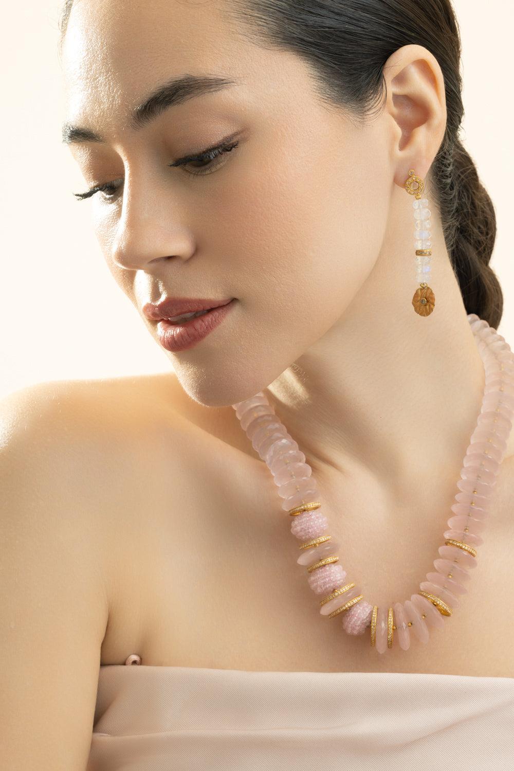 Diamond Moonstone Beaded Drop Earrings-YELLOW GOLD-JEWELRYFINE JEWELEARRING-COOMI