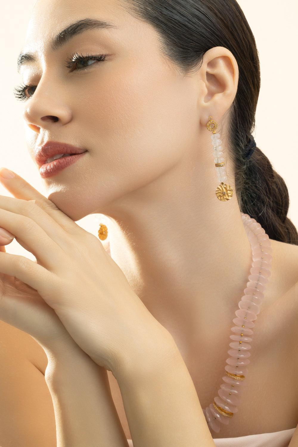 Diamond Moonstone Beaded Drop Earrings-YELLOW GOLD-JEWELRYFINE JEWELEARRING-COOMI