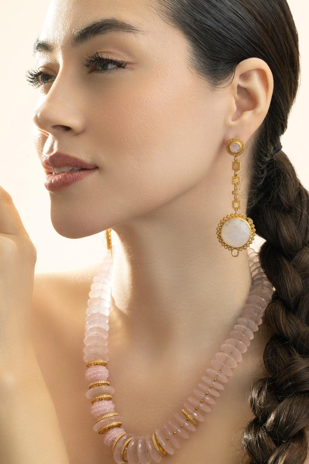 Moonstone Diamond Drop Earrings-YELLOW GOLD-JEWELRYFINE JEWELEARRING-COOMI