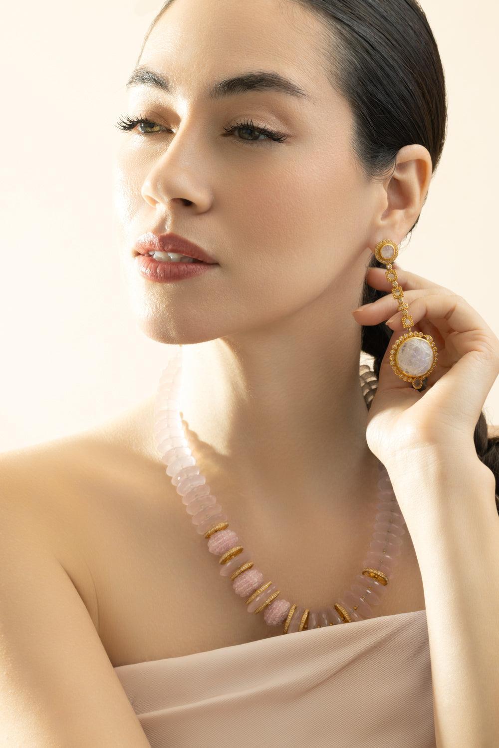 Moonstone Diamond Drop Earrings-YELLOW GOLD-JEWELRYFINE JEWELEARRING-COOMI