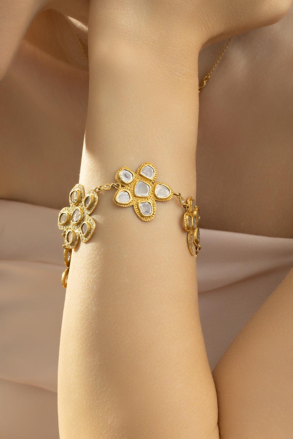Brown White Diamond Flower Bracelet-YELLOW GOLD-JEWELRYFINE JEWELBRACELET O-COOMI