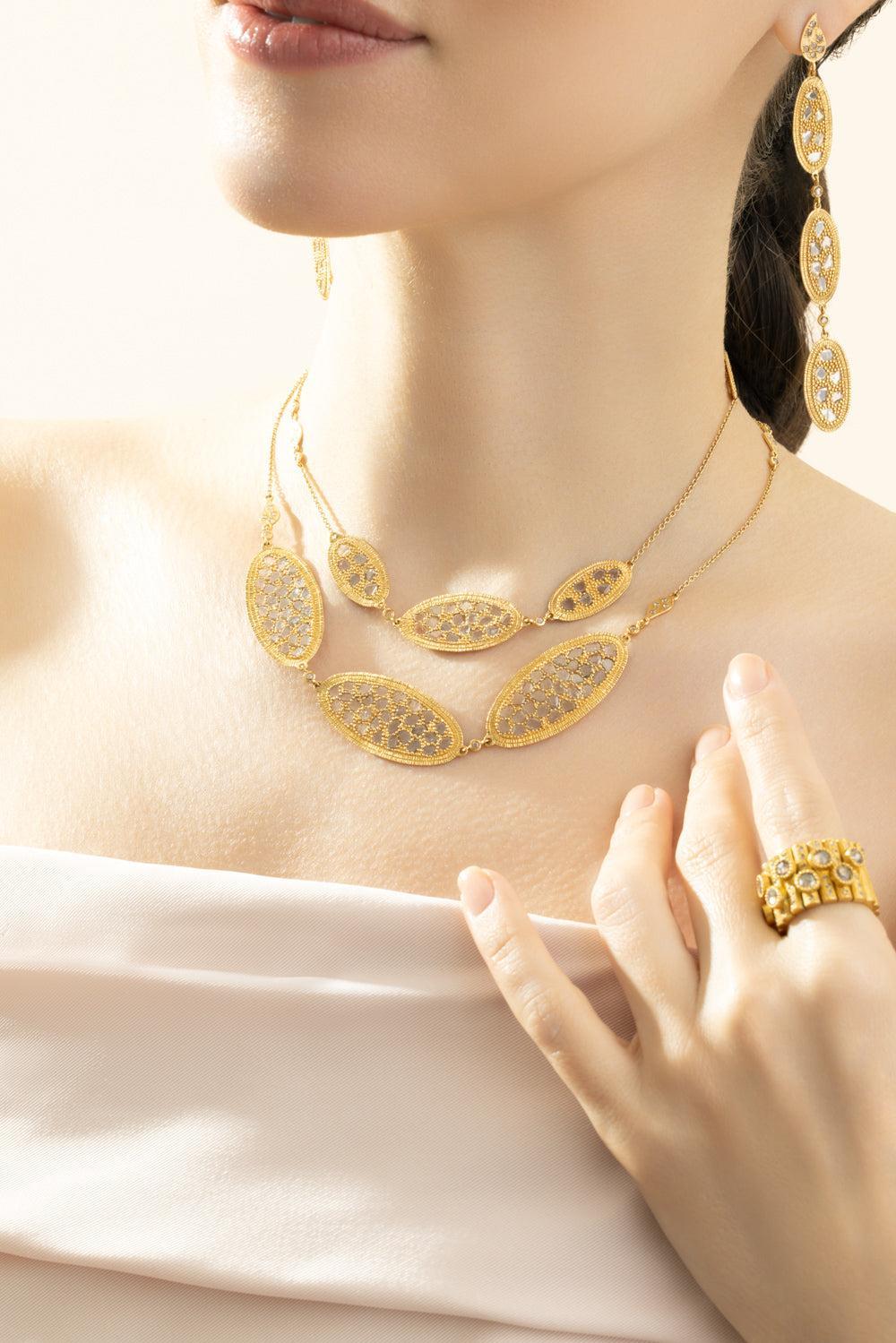 Multi Oval Rose Cut Diamond Necklace-YELLOW GOLD-36-JEWELRYFINE JEWELNECKLACE O-COOMI