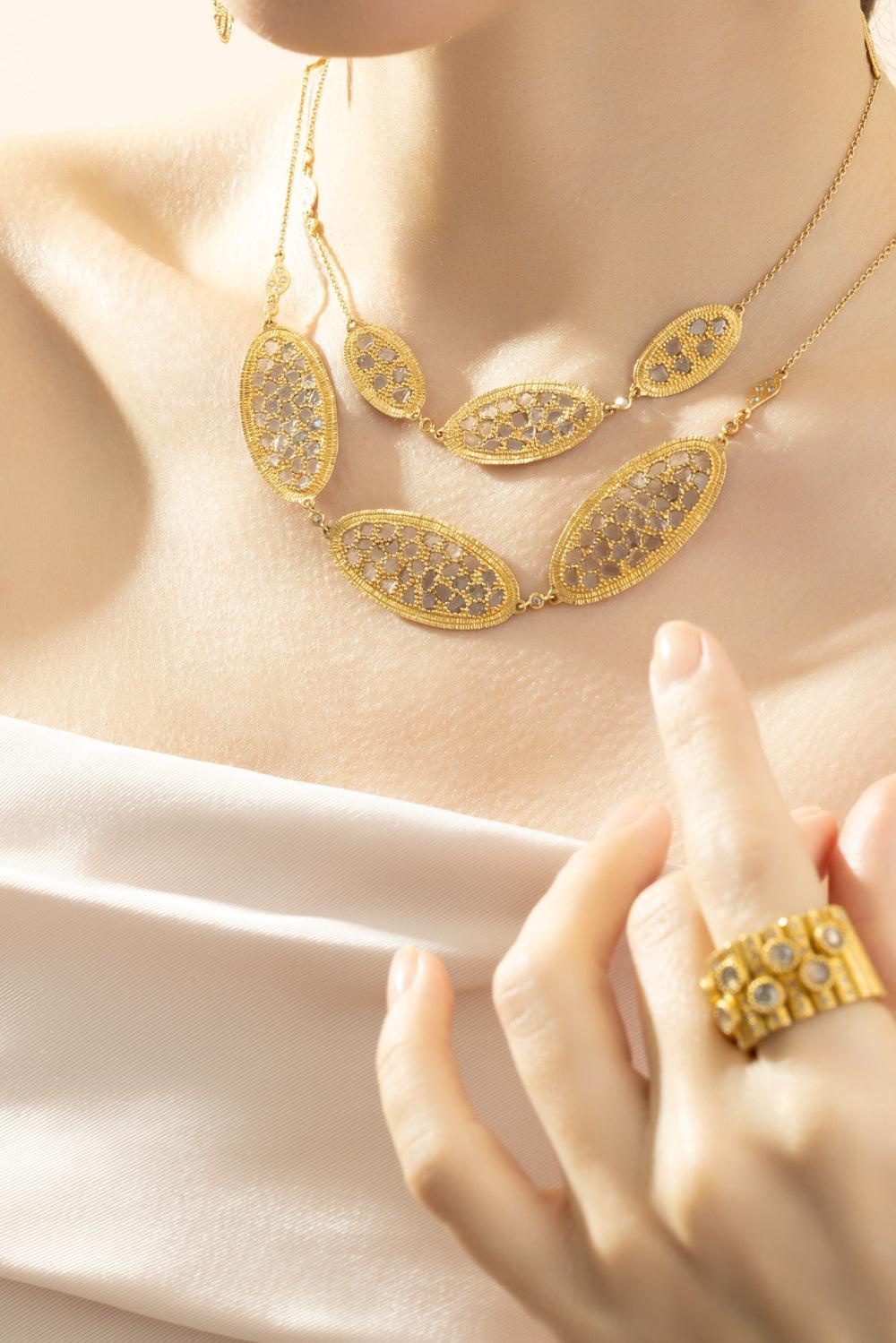 Multi Oval Rose Cut Diamond Necklace-YELLOW GOLD-36-JEWELRYFINE JEWELNECKLACE O-COOMI