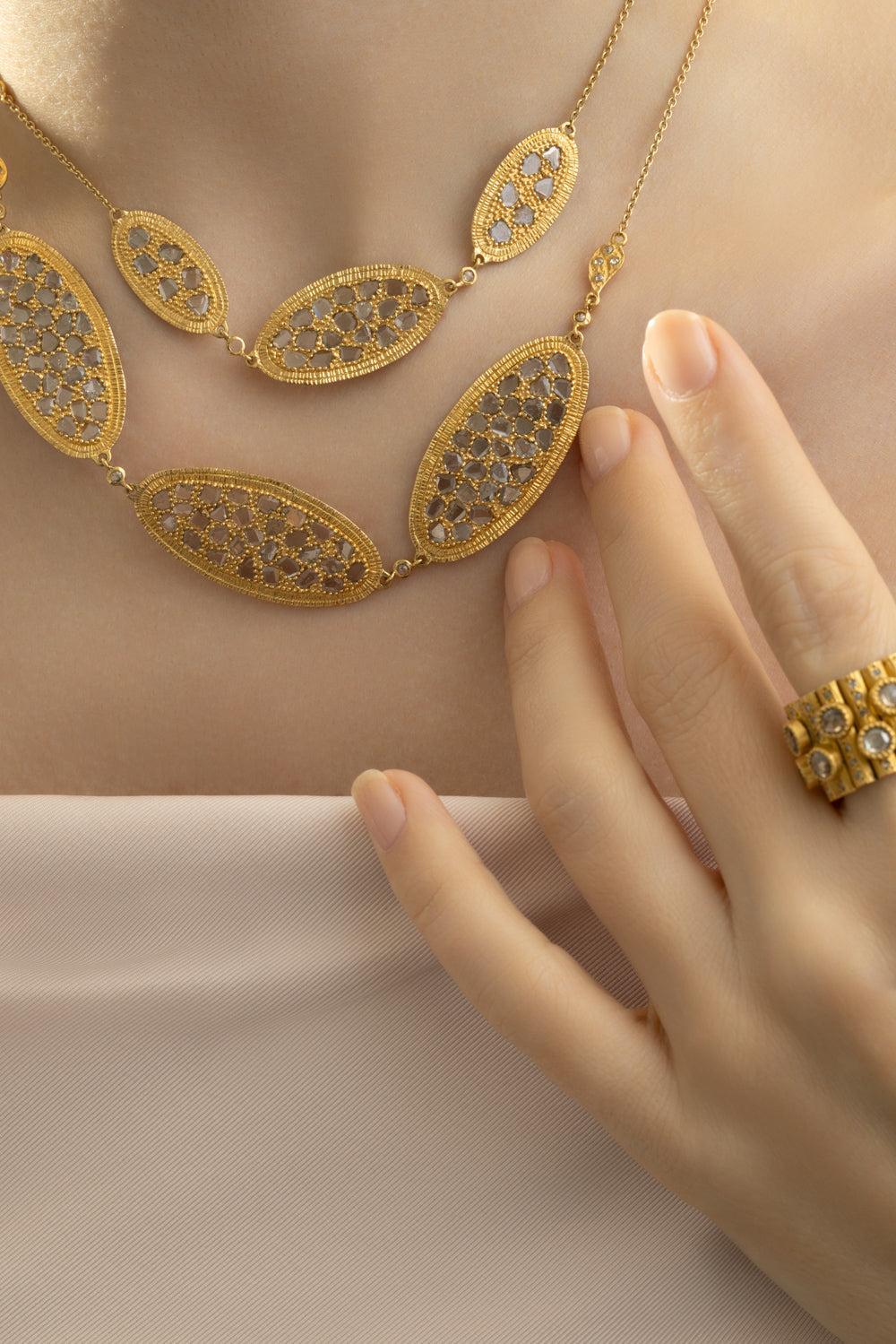 Multi Oval Rose Cut Diamond Necklace-YELLOW GOLD-36-JEWELRYFINE JEWELNECKLACE O-COOMI