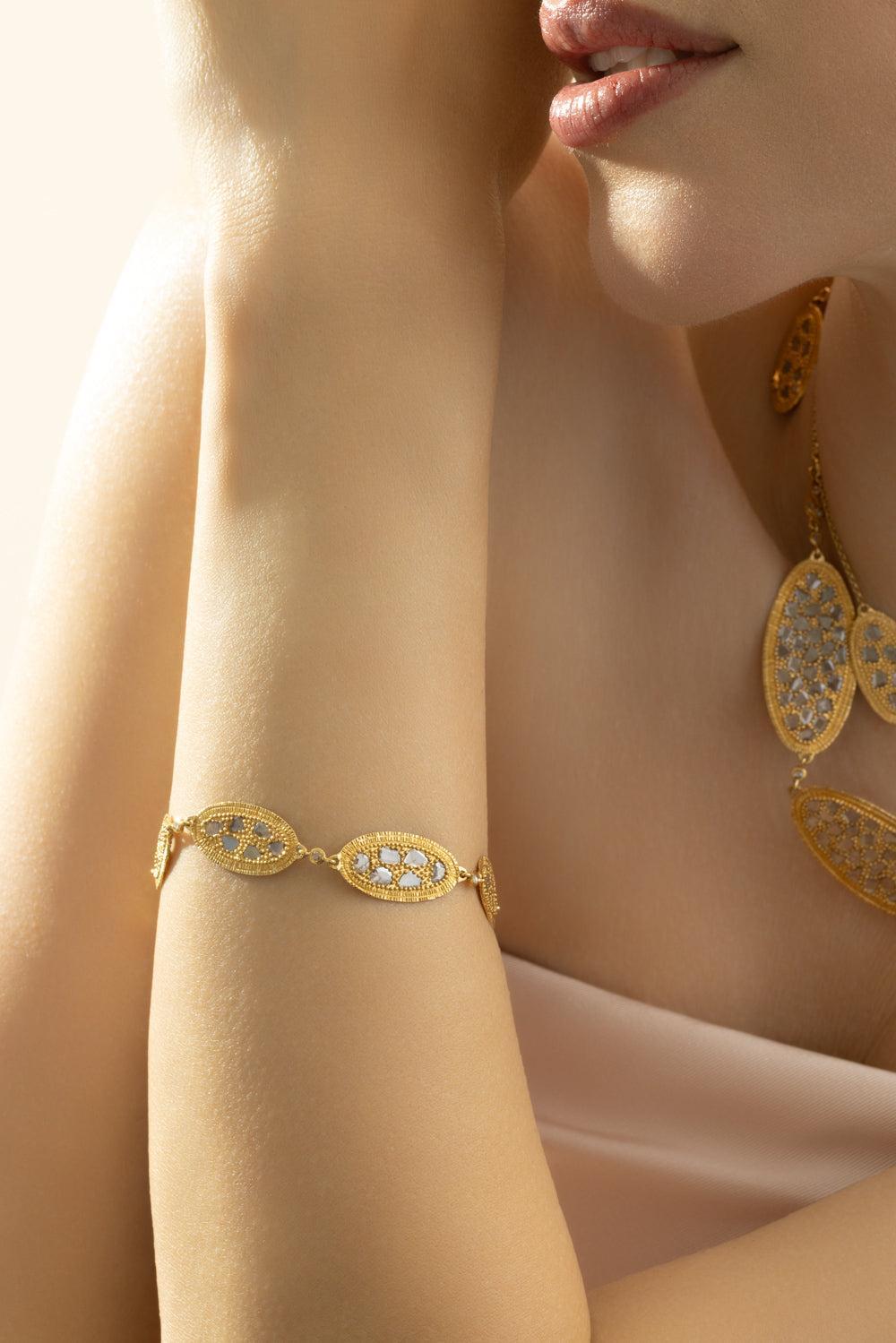 Diamond Six Oval Disk Bracelet-YELLOW GOLD-JEWELRYFINE JEWELBRACELET O-COOMI