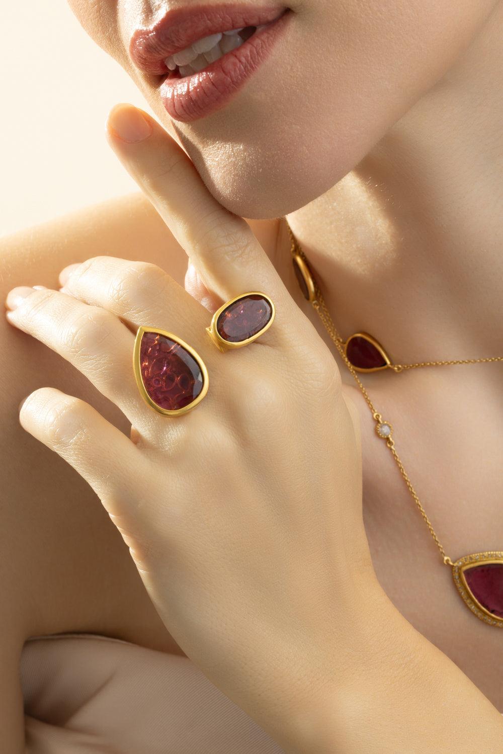 Slice Pink Tourmaline Diamond Open Ring-YELLOW GOLD-6-JEWELRYFINE JEWELRING-COOMI