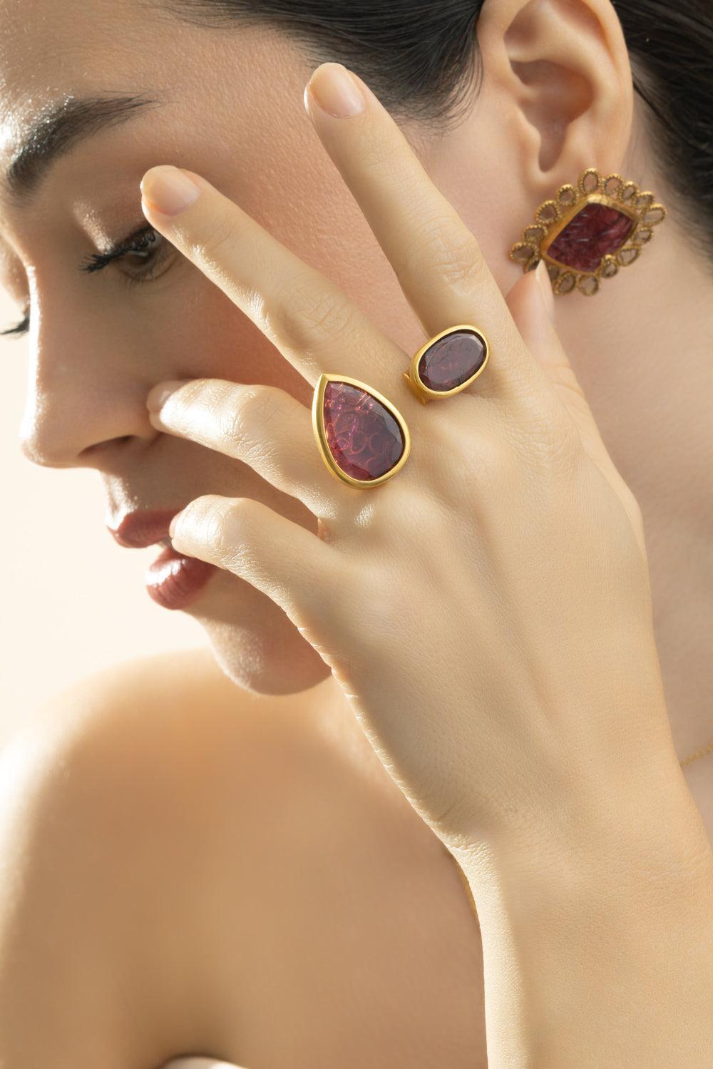 Slice Pink Tourmaline Diamond Open Ring-YELLOW GOLD-6-JEWELRYFINE JEWELRING-COOMI