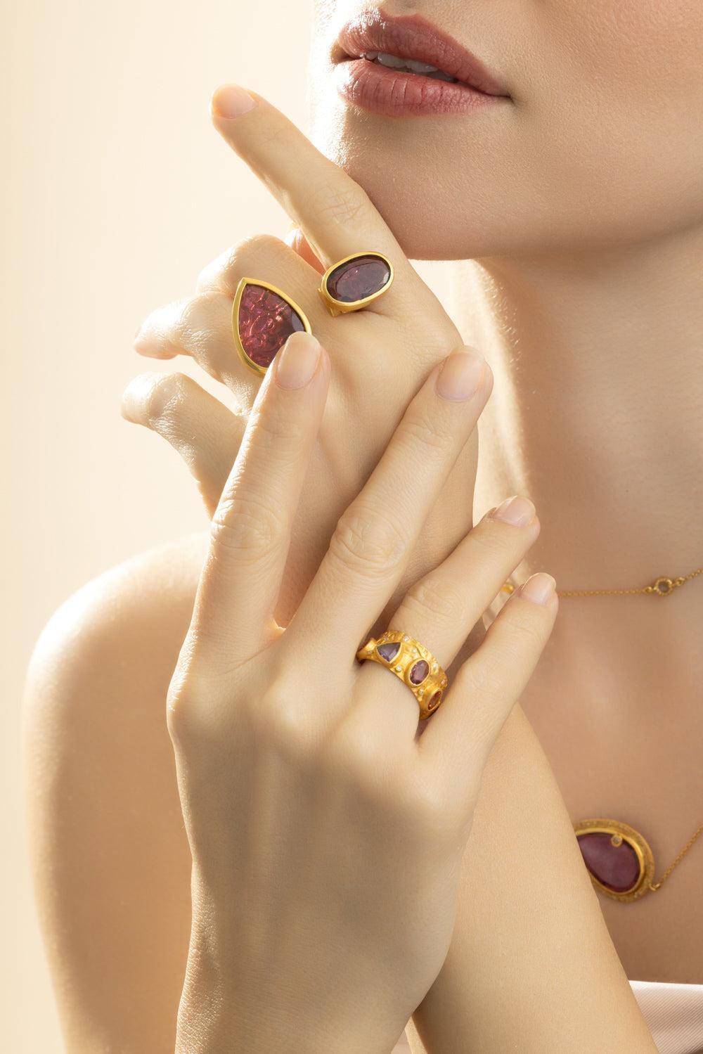 Slice Pink Tourmaline Diamond Open Ring-YELLOW GOLD-6-JEWELRYFINE JEWELRING-COOMI