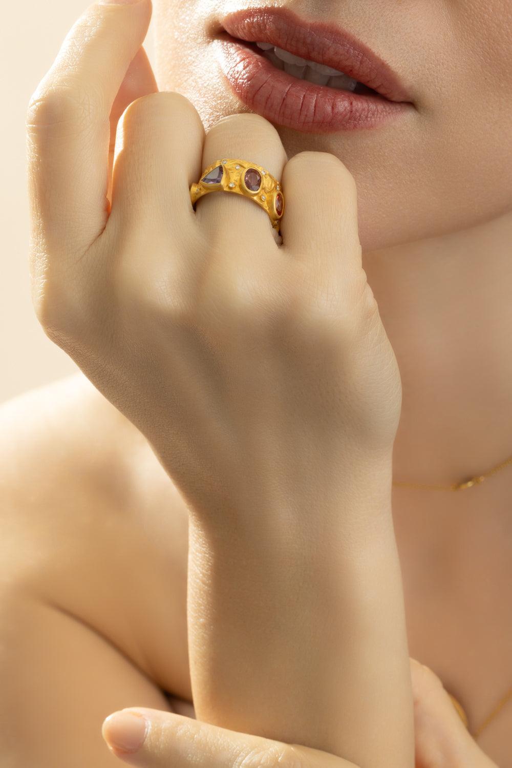 Diamond Orange Sapphire Ring-YELLOW GOLD-6.75-JEWELRYFINE JEWELRING-COOMI